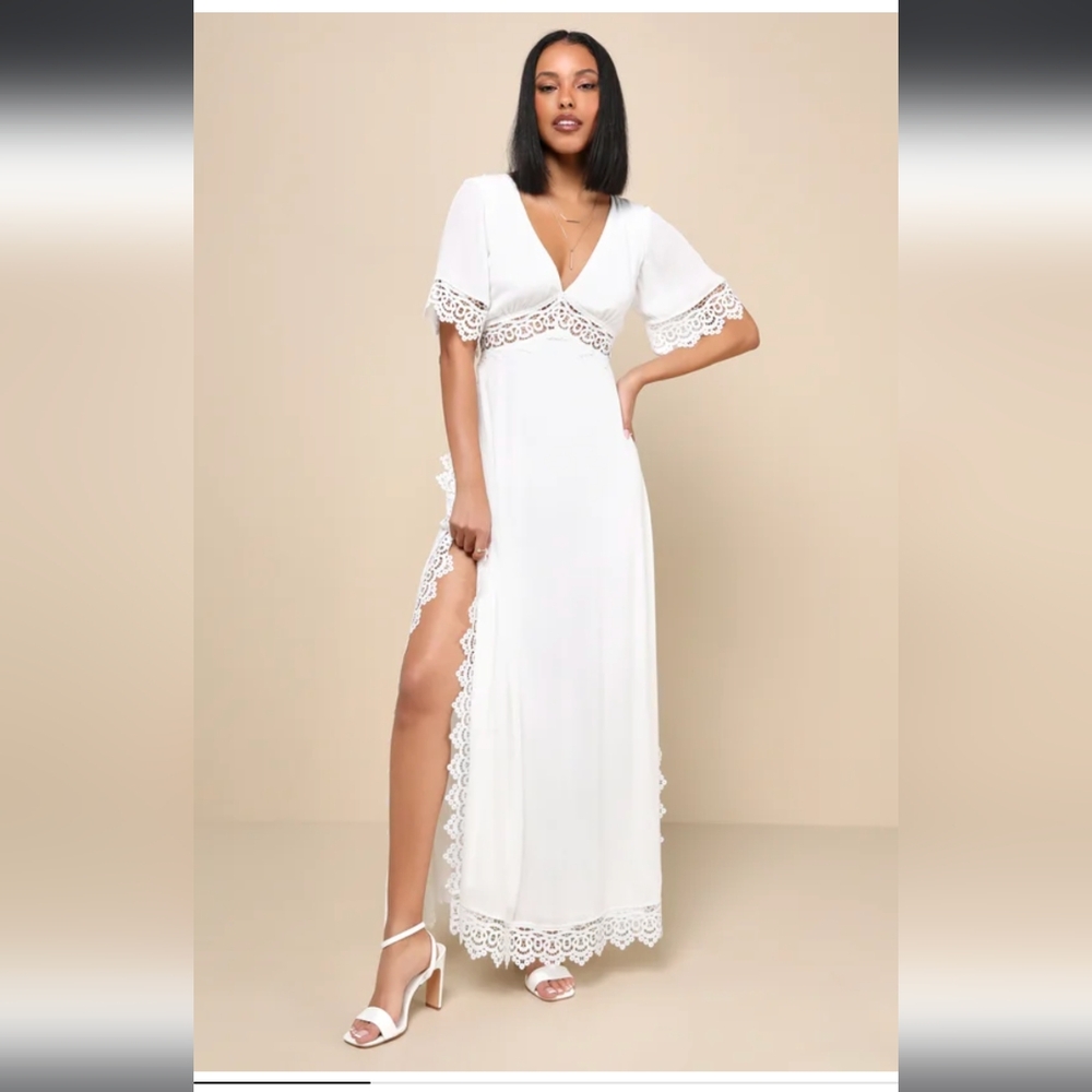 Lulu's White Lace Maxi Dress